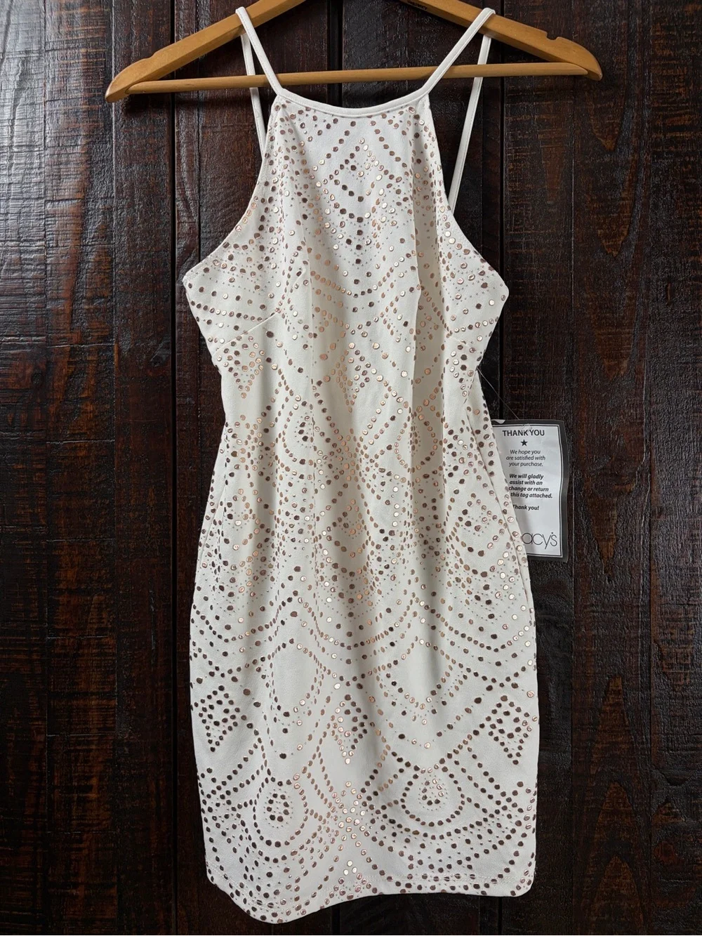 Tiana B. White Rose Gold Studded Mini Dress Size 4 - Picture 3 of 7